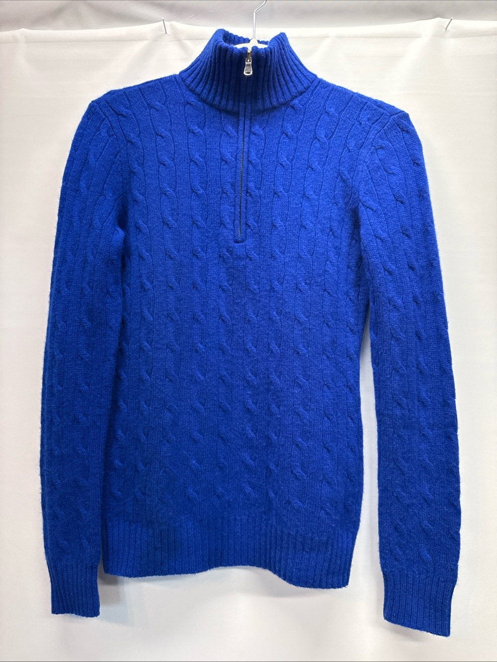 Ralph Lauren Black Label Women’s Cashmere Sweater Sz M Royal Blue Cable 1/4 Zip